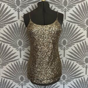 Gold Sequin Cami Top XL Chain Straps Y2K Night Out Club Party Tank